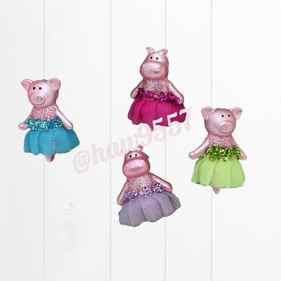 8 Ballerinas Hippopotamus Pigs Ornaments Mini Tree Christmas Toe Shoes Color NEW - Picture 3 of 3